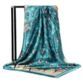 Stunning peacock feather print silk square scarf for women, elegant 90x90cm fashion accessory. - 90x90cm / 20