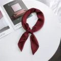 Burgundy solid color square silk scarf for women, elegant neckerchief for daily office wear. - 15 Wine Red