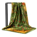Elegant green peacock feather print silk square scarf for women, soft 90cm vintage fashion. - 90x90cm / 21