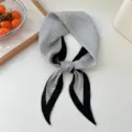 Black and white polka dot diamond silk scarf, stylish hair band or elegant neck accessory. - Dense Dot White