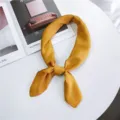Yellow satin small square scarf, elegant silk neckerchief for women and fashion accessories. - 16 Bright Yellow