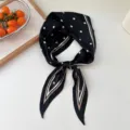 Black polka dot diamond silk scarf, Korean fashion versatile hair accessory or neck scarf. - Black Two-Tone Frame Dot