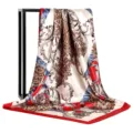 Elegant women's silk square scarf with vintage baroque print, 90x90cm fashion neckerchief. - 90x90cm / 22