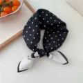 Black and white polka dot small square scarf, retro artistic cotton linen headscarf. - Black Border Polka Dot