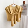Solid color knit women small shawl front tie fashion stylish outer wear air-conditioned room - Camel