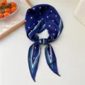 Blue polka dot silk scarf for women stylish hair band and elegant fashion neckerchief. - Blue Two-Tone Frame Dot