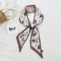 Foulard en soie floral pour femme, elegante echarpe de cou et ruban de sac a main. - 7L Fleuri Bord Camel