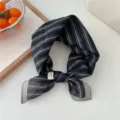 Cotton linen small square scarf dark striped vintage Japanese style decorative neckerchief - Black Stripe