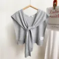 Grey knitted small shawl fake collar front tie fashion stylish outer wear cape detail - Light Gray