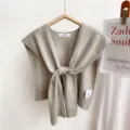 Solid color knitted small shawl women summer outer wear air conditioning room - Medium Grey