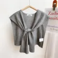 Solid color knitted small shawl for women summer air-conditioned room decorative fake collar - Heather Grey