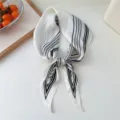 Chic black and white striped silk scarf, fashion neckerchief and versatile hair band for women. - White Three-Cord Stripe Frame