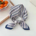 Spring summer cotton linen small square scarf retro striped neckerchief women decorative - Beige Stripe