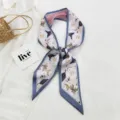Foulard en soie étroit à imprimé floral pour femme, ruban pour cheveux et poignée de sac - 10L Fleuri Bord Gris