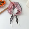 Silk scarf hair band pink white striped elegant women fashion versatile neckerchief accessory - Pink Three-Cord Stripe Frame