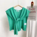 Solid green knitted shawl stylish false collar summer outerwear casual vintage fashion accessory - Turquoise