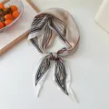 Chic beige geometric silk scarf, elegant hairband and neck accessory for stylish women. - Khaki Three-Cord Stripe Frame