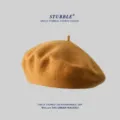 Boina clásica de lana de color sólido para mujer, sombrero de pintor retro de otoño e invierno. - Talla única / Amarillo