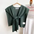 Dark green knitted shawl for women, elegant tie front capelet, lightweight cardigan accessory. - Brownish Green