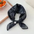 Black cotton bandana with retro paisley pattern, vintage square scarf for women's daily wear. - Black Paisley