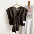 Solid color knit small shawl for women summer autumn fashion decorative wrap cardigan top - Dark Brown