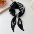 Black and white striped silk scarf, elegant hair band and neck accessory for stylish women. - Black Half Stripe