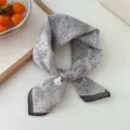 Grey vintage floral print cotton linen small square scarf, stylish daily neck decoration. - Beige Gray Paisley
