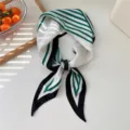 Green and white striped silk scarf, fashion neckerchief, elegant women hair band accessory. - Green Half Stripe