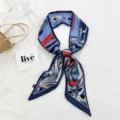 Foulard en soie twilly imprimé équestre bleu rouge pour femme bandeau sac ruban poignée - 15L Chaîne Ceinture Bleu