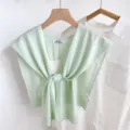 Solid color knitted small shawl women summer outerwear air conditioning room shoulder wrap stylish top - Mint Green