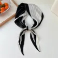 Chic black and white striped silk scarf, versatile hair ribbon and neck accessory. - Black and Beige Mixed