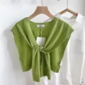 Solid color knitted small shawl women summer outerwear fashion decoration trendy knitwear top - Grass Green