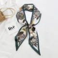 Foulard cravate en soie fine motif grue et lotus pour femme coiffure poignée de sac - 16L Grue Lotus Vert