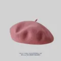 Boina de lana rosa lisa para mujer otono invierno sombrero de pintor estilo retro - Talla única / Rosa intenso