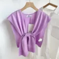 Solid color knitted small shawl for women, stylish summer air-conditioned room outerwear. - Taro Purple