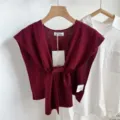 Solid color knitted small shawl women summer outerwear fashion knitted capelet top - Angola Red