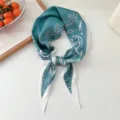 Green white polka dot paisley silk scarf women fashion hair band versatile spring accessory - Lake Blue Rider Dot