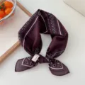 Vintage paisley cotton small square scarf for women, soft artistic retro stylish neckerchief. - Wine Red Border Paisley