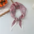 Pink polka dot silk scarf for women, versatile hair tie and neck accessory for spring and summer. - Pink Rider Dot