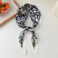 Black and white baroque print silk scarf, elegant fashion accessory for women, versatile variant. - Noble Vine White