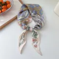 Stylish printed silk scarf, floral pattern hair ribbon and elegant neck accessory for women. - Dancing Floral