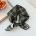 Dark green plaid cotton scarf, retro vintage square bandana for women, stylish daily neck wrap. - Plaid Green