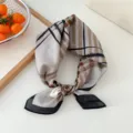 Retro plaid cotton linen square scarf, stylish brown and black artistic neckerchief variant. - Large Plaid Khaki