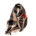 Écharpe d'hiver classique à carreaux et franges, châle chaud imitation cachemire femme. - Noir et Chameau