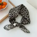 Leopard print cotton linen small square scarf stylish retro neckerchief for women spring summer - Leopard Green