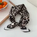 Leopard print cotton linen small square scarf, vintage neckerchief, stylish hair band. - Beige Leopard