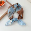 Blue brown tie dye cotton square scarf, vintage retro stylish headscarf for women. - Blue Blend Tie-dye