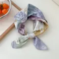 Women cotton linen small square scarf retro tie-dye neckerchief spring summer artistic - Multicolor Blend Tie-dye