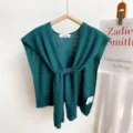 Green knit shawl for women summer lightweight sun protection cardigan decorative stylish casual top - Melange Green