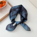 Retro blue tie-dye cotton linen small square scarf, soft artistic daily neckerchief. - Tie-dye Blue